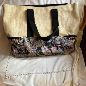 Unbranded Beige & Colorful Leaves Large Tote Bag & Built In Soft Cooler NWOT